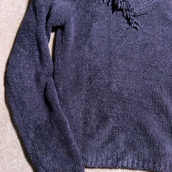 Tally Ho Sz Small Black Knitted Finge Neck Oversized Sweater (D) - Picture 2 of 7